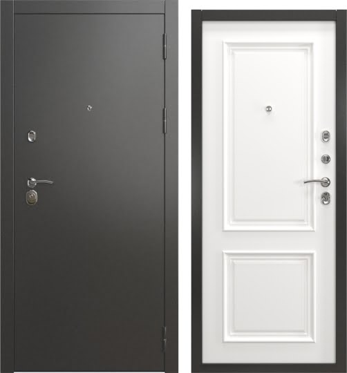 Входная дверь А-00/66 люкс (Муар черное серебро / Шагрень белая мягкая)
