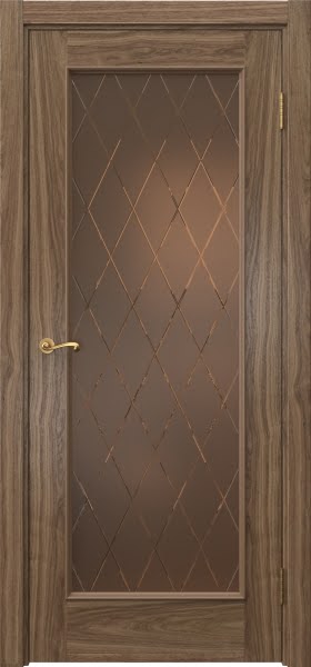 Межкомнатная дверь Actus 1.1L шпон американский орех, матовое бронзовое стекло с гравировкой