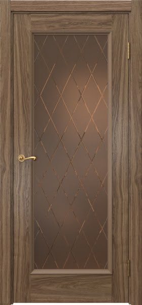 Межкомнатная дверь Actus 1.1P шпон американский орех, матовое бронзовое стекло с гравировкой