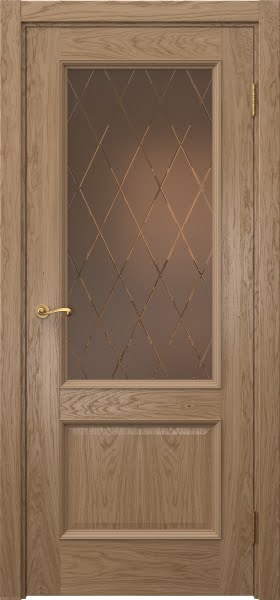 Межкомнатная дверь Actus 1.2P шпон дуб светлый, матовое бронзовое стекло с гравировкой