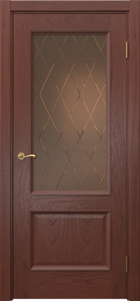 Межкомнатная дверь Actus 1.2P шпон красное дерево, матовое бронзовое стекло с гравировкой