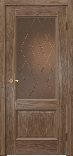Межкомнатная дверь Actus 1.2P шпон американский орех, матовое бронзовое стекло с гравировкой
