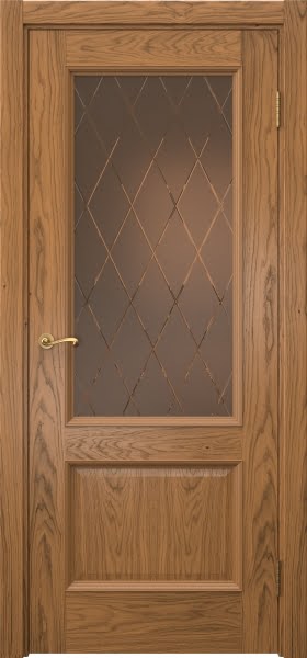 Межкомнатная дверь Actus 1.2P шпон дуб шервуд, матовое бронзовое стекло с гравировкой