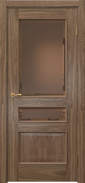Межкомнатная дверь Actus 1.3L шпон американский орех, матовое бронзовое стекло с фацетом