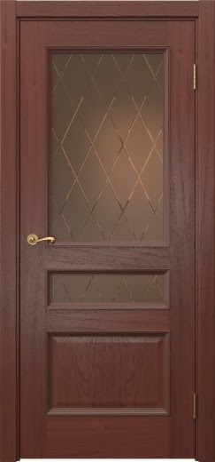 Межкомнатная дверь Actus 1.3P шпон красное дерево, матовое бронзовое стекло с гравировкой