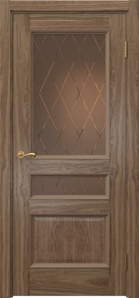 Межкомнатная дверь Actus 1.3P шпон американский орех, матовое бронзовое стекло с гравировкой