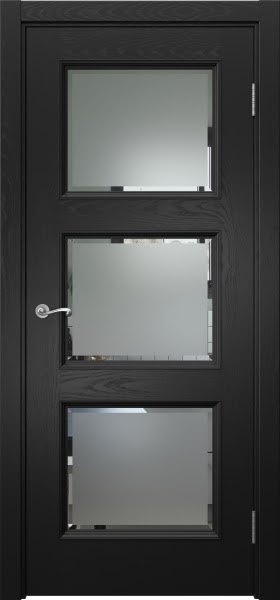 Межкомнатная дверь Actus 4.3P шпон ясень черный, матовое стекло с фацетом
