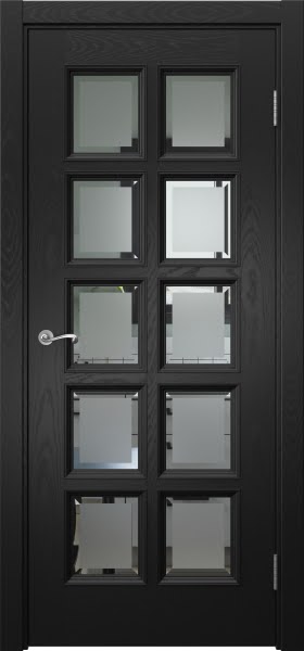 Межкомнатная дверь Actus 5.10 шпон ясень черный, матовое стекло с фацетом