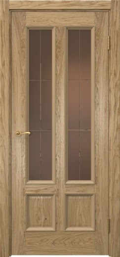 Межкомнатная дверь Actus 5.4 натуральный шпон дуба, матовое бронзовое стекло с гравировкой