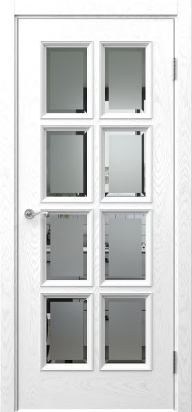 Межкомнатная дверь Actus 5.8 шпон ясень белый, матовое стекло с фацетом
