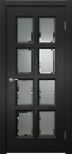 Межкомнатная дверь Actus 5.8 шпон ясень черный, матовое стекло с фацетом