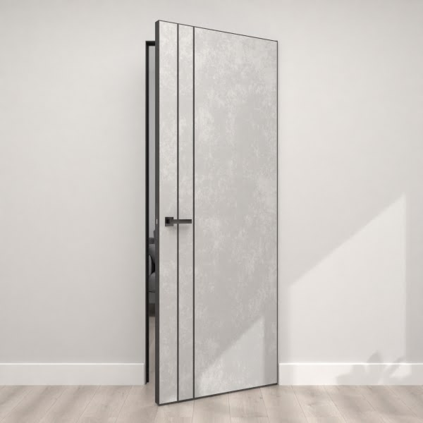 Скрытая дверь Dorsum 10.2 Invi экошпон бетон серый, черная AL-кромка с 4 сторон