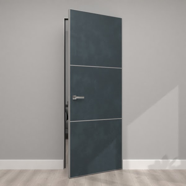 Скрытая дверь Dorsum 11.2 Invi экошпон бетон графит, алюминиевая кромка с 4 сторон