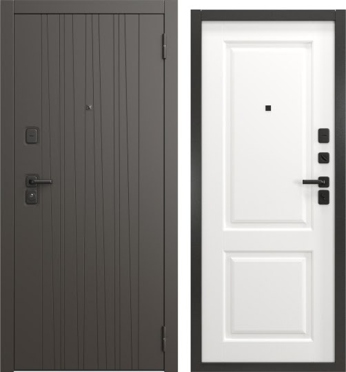 Входная дверь Н-184/32 люкс (Антрацит / Шагрень белая мягкая)