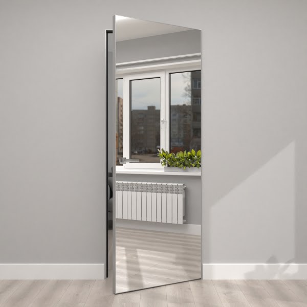 Скрытая дверь Invi 1.0 с зеркалом / под покраску, кромка алюминиевая с 4 сторон