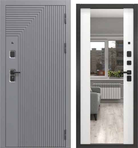 Дверь входная Н-231/71-Z люкс (Шагрень графит / Шагрень белая, с зеркалом)