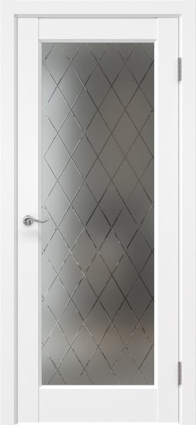 Межкомнатная дверь Tabula 1.1 эмалит белый, матовое стекло с гравировкой ромб