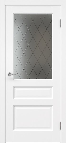 Межкомнатная дверь Tabula 1.3 эмалит белый, матовое стекло с гравировкой ромб