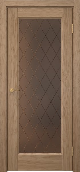 Межкомнатная дверь Vetus 1.1 шпон дуб светлый, сатинат бронзовый с гравировкой