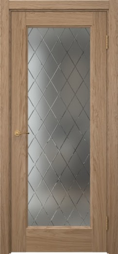 Межкомнатная дверь Vetus 1.1 шпон дуб светлый, матовое стекло с гравировкой