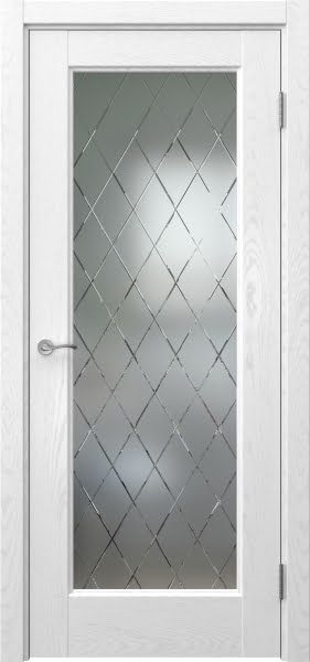 Межкомнатная дверь Vetus 1.1 шпон ясень белый, матовое стекло с гравировкой