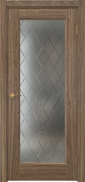 Межкомнатная дверь Vetus 1.1 шпон американский орех, матовое стекло с гравировкой