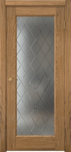 Межкомнатная дверь Vetus 1.1 шпон дуб шервуд, матовое стекло с гравировкой