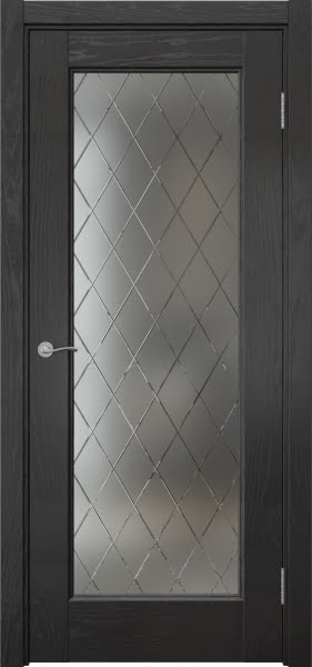 Межкомнатная дверь Vetus 1.1 шпон ясень черный, матовое стекло с гравировкой