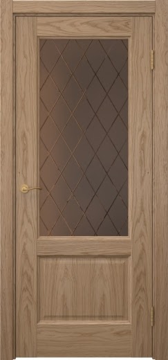 Межкомнатная дверь Vetus 1.2 шпон дуб светлый, сатинат бронзовый с гравировкой