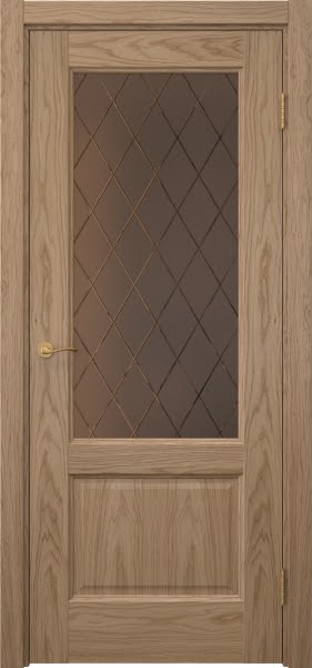 Межкомнатная дверь Vetus 1.2 шпон дуб светлый, сатинат бронзовый с гравировкой