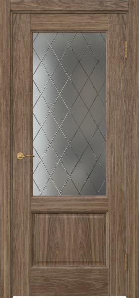 Межкомнатная дверь Vetus 1.2 шпон американский орех, матовое стекло с гравировкой