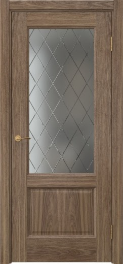 Межкомнатная дверь Vetus 1.2 шпон американский орех, матовое стекло с гравировкой
