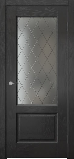 Межкомнатная дверь Vetus 1.2 шпон ясень черный, матовое стекло с гравировкой
