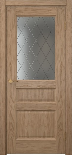 Межкомнатная дверь Vetus 1.3 шпон дуб светлый, матовое стекло с гравировкой