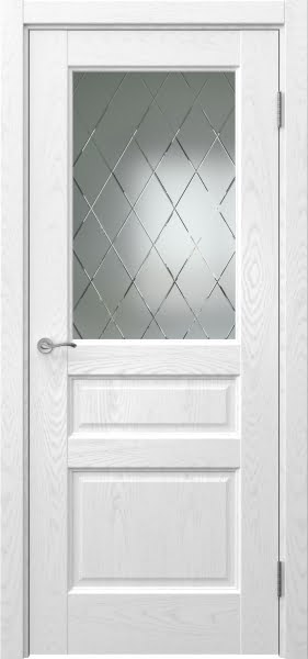 Межкомнатная дверь Vetus 1.3 шпон ясень белый, матовое стекло с гравировкой