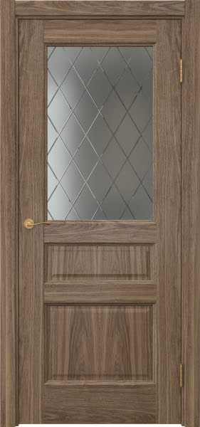 Межкомнатная дверь Vetus 1.3 шпон американский орех, матовое стекло с гравировкой