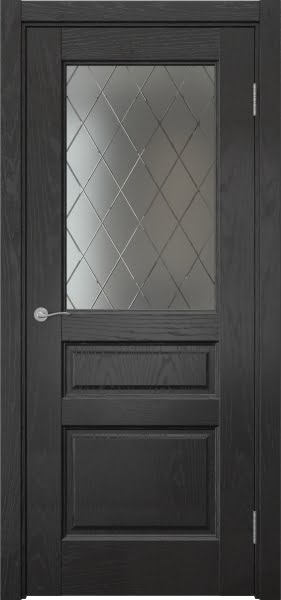 Межкомнатная дверь Vetus 1.3 шпон ясень черный, матовое стекло с гравировкой