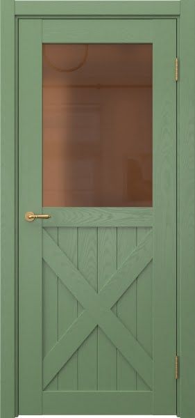 Межкомнатная дверь Vetus Loft 7.2 эмаль RAL 6011 по шпону ясеня, матовое бронзовое стекло