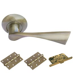 Дверная фурнитура. MH01AB-MS4BB (Комплект бронза: дверная ручка ЦАМ, 2 петли, защелка)