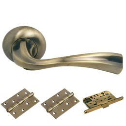 Фурнитура для дверей. MH15MAB-MS4BB (Комплект античная бронза: дверная ручка ЦАМ, 2 петли, защелка)