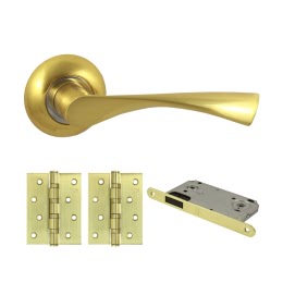 Фурнитура для дверей. V23C-B4 (Комплект матовое золото: дверная ручка ЦАМ, 2 петли, защелка)