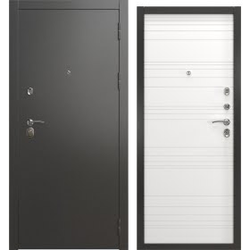 Утепленная входная дверь  А-00/39 люкс (муар черное серебро / шагрень белая)