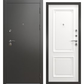 Утепленная входная дверь  А-00/66 люкс (муар черное серебро / шагрень белая)