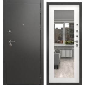 Входная дверь  А-00/69-Z люкс (муар черное серебро / шагрень белая, с зеркалом)