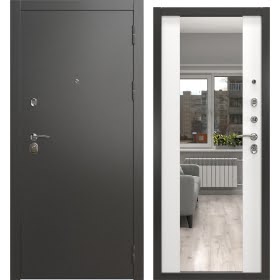 Входная дверь с терморазрывом  А-00/71-Z люкс (муар черное серебро / шагрень белая, с зеркалом)
