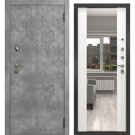 Стальная дверь, А-126/71-Z люкс (бетон темный / шагрень белая, с зеркалом)