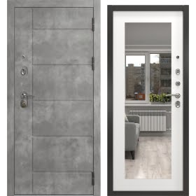 Входная дверь, А-130/69-Z люкс (бетон темный / шагрень белая, с зеркалом)