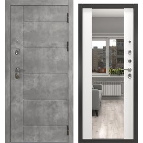 Утепленная входная дверь  А-130/71-Z люкс (бетон темный / шагрень белая, с зеркалом)