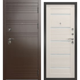 Металлическая дверь со стеклом А-39/20 люкс (горький шоколад / лиственница белая)