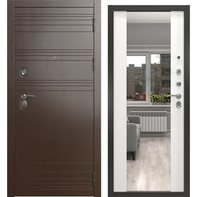 Входная дверь в коттедж, А-39/71-Z люкс (горький шоколад / шагрень белая, с зеркалом)